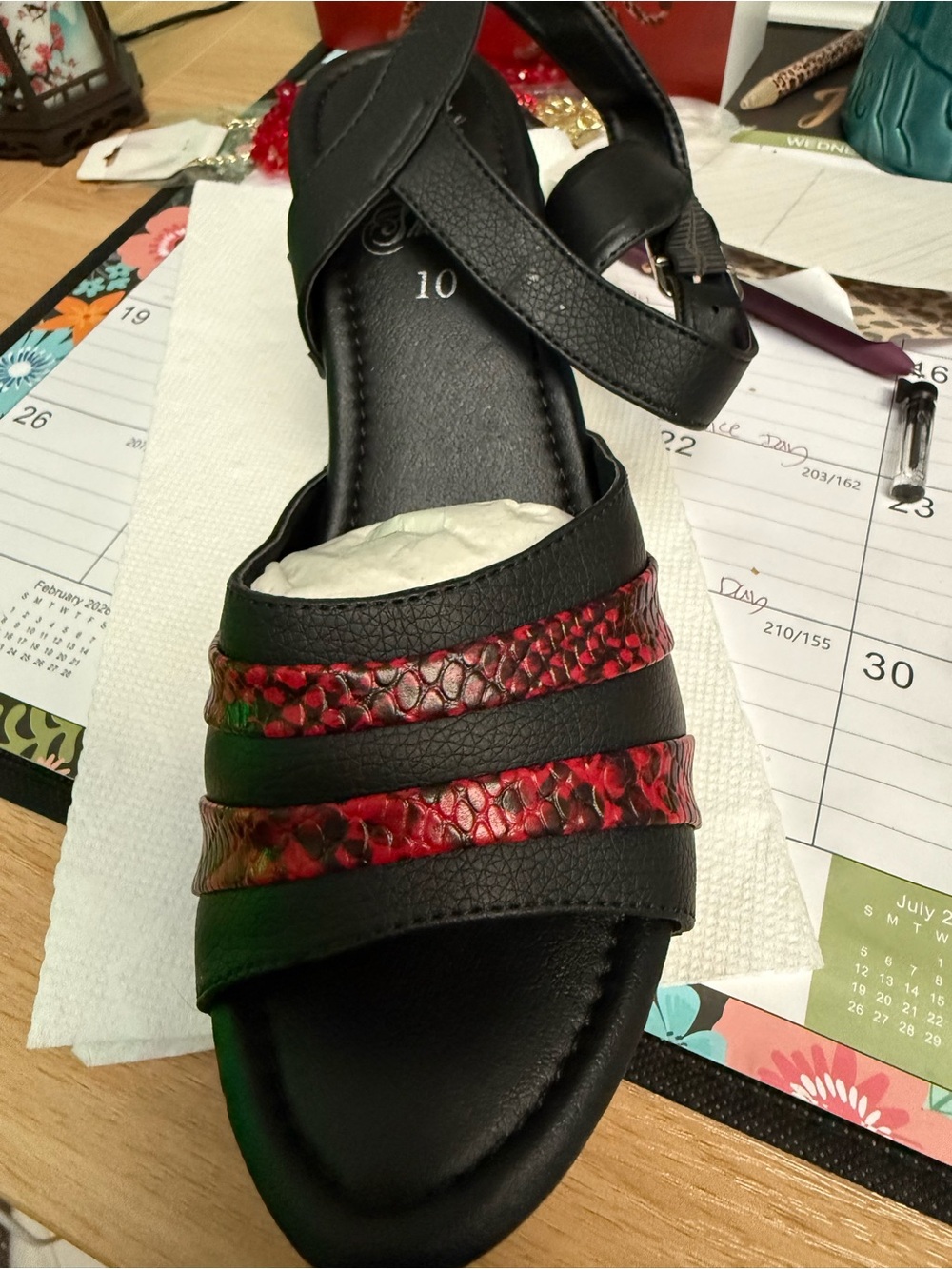 Lucky Lou Red Snake Souvenir wedges. Size 10. NWOB